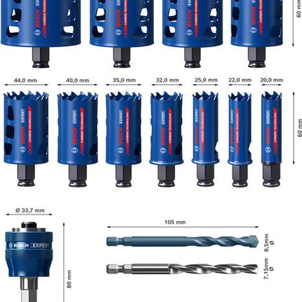 Bosch EXPERT Jeu de scies cloches pour matériaux résistants 20 - 76 mm - 14 pièces (2608900447) Carbide