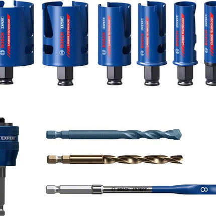 Bosch Expert Construction Material Lochsägen Set 10 tlg. 20 / 25 / 32 / 38 / 51 / 64 x 60 mm ( 2608900490 ) Carbide Technology für Dreh- und Schlagbohrer