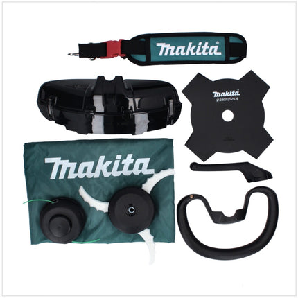Desbrozadora de batería Makita UR 003 GM101 40 V sin escobillas IPX4 + batería 4,0 Ah + correa para el hombro + cabezal de corte + cabezal de hilo + cuchillo para moscas + bolsa - sin cargador