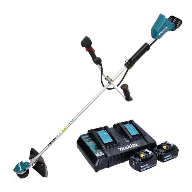 Makita DUR 368 APT Decespugliatore a batteria 36 V ( 2 x 18 V ) a due impugnature senza spazzole + 2x batteria 5,0 Ah + caricabatterie