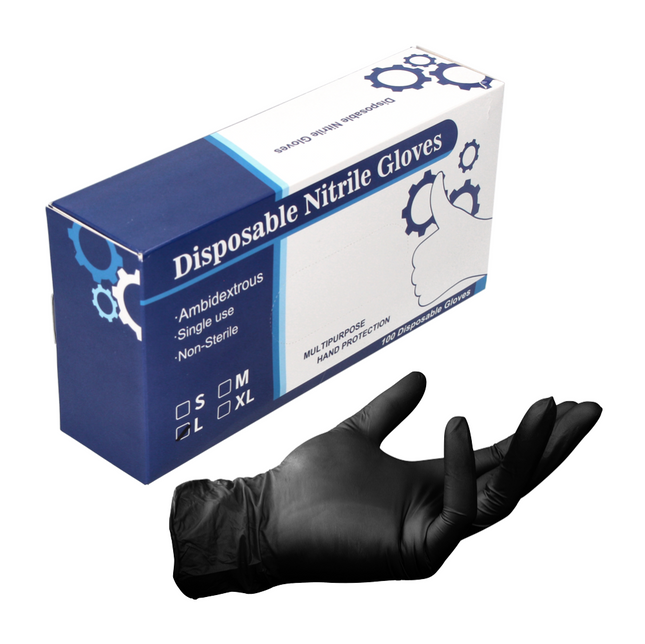 Nitrile disposable gloves in dispenser box Black 100 pieces size L / Large - non-sterile