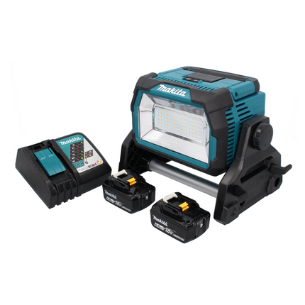 Makita DML 809 RG Proyector LED inalámbrico para la construcción 18 V 10000 lm + 2x batería recargable 6,0 Ah + cargador