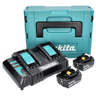 Kit di alimentazione Makita 18 V con 2x batteria BL 1830 B 3,0 Ah ( 197599-5 ) + caricabatterie doppio DC 18 SH ( 199687-4 ) + Makpac