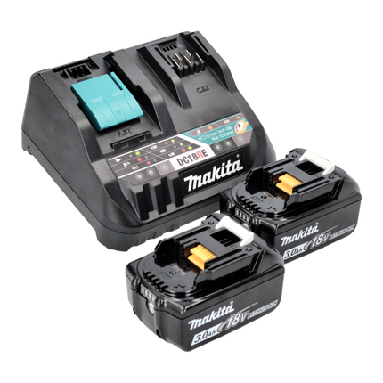 Kit di alimentazione Makita 18 V con - 2x batterie BL 1830 B 3,0 Ah (2x 197599-5) + caricatore rapido multiplo DC 18 RE (198720-9)
