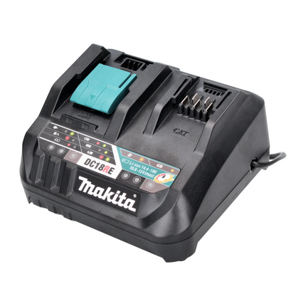 Kit di alimentazione Makita 18 V con - 2x batterie BL 1830 B 3,0 Ah (2x 197599-5) + caricatore rapido multiplo DC 18 RE (198720-9)