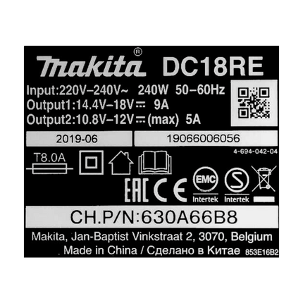 Kit di alimentazione Makita 18 V con - 2x batterie BL 1830 B 3,0 Ah (2x 197599-5) + caricatore rapido multiplo DC 18 RE (198720-9)