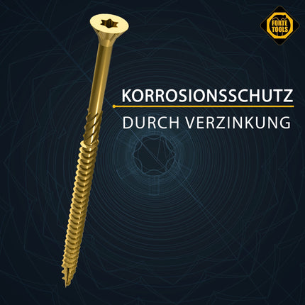 FORTE Tools Tornillo universal para madera 4,5 x 80 mm T20 200 piezas (000051399482) rosca parcial Torx cabeza avellanada galvanizada amarilla
