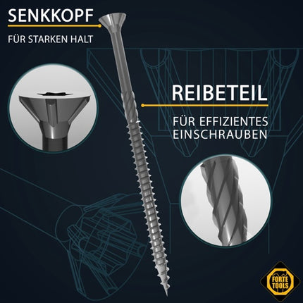 FORTE Tools Universal Holzschraube 4,5 x 50 mm T20 200 Stk. ( 000040113874 ) silber verzinkt Torx Senkkopf Teilgewinde