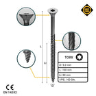 FORTE Tools Tornillo universal para madera 5,0 x 100 mm T25 100 piezas (000040113878) galvanizado en plata Torx cabeza avellanada rosca parcial