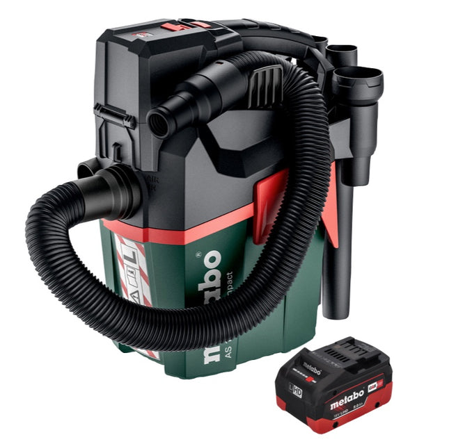 Metabo AS 18 L PC Aspirapolvere compatto a batteria 18 V 6 l IPX4 classe di polvere L bagnato e asciutto + 1x batteria ricaricabile 8,0 Ah - senza caricabatterie