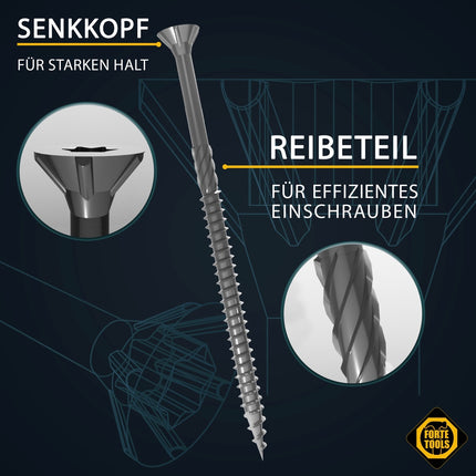 FORTE Tools Tornillo universal para madera 6,0 x 120 mm T30 200 piezas (2x 000040113887) galvanizado en plata Torx cabeza avellanada rosca parcial