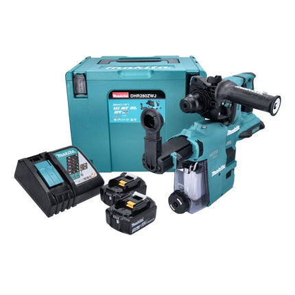 Makita DHR 280 RFWJ Akku Bohrhammer 36 V ( 2x 18 V ) 2,8 J SDS Plus Brushless + 2x Akku 3,0 Ah + Ladegerät + DX08 Staubabsaugung + Makpac