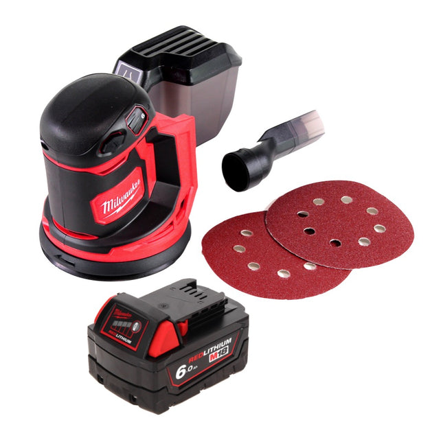 Milwaukee M18 BOS125-601 Random Orbital Sander 125mm 18V  + 1x Battery 6.0 Ah - without charger