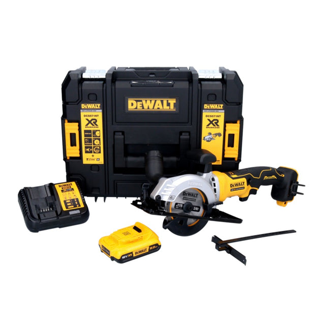 DeWalt DCS 571 D1 Cordless circular saw 18 V 115 mm brushless + 1x battery 2.0 Ah + charger + TSTAK