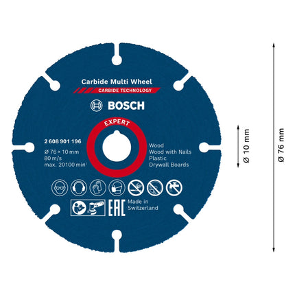 Bosch EXPERT Carbide Multi Wheel Disco da taglio 76 x 10 mm - 1 pz. ( 2608901196 ) Carbide Technology