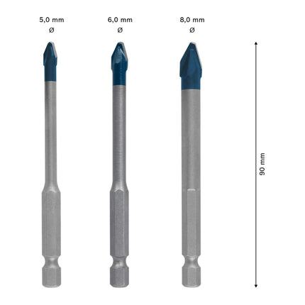 Bosch EXPERT HardCeramic HEX-9 Bohrer Set 5,0 - 8,0 x 90 mm 3 tlg. ( 2608900595 ) Carbide Technology