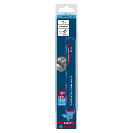 Bosch EXPERT Hoja de sierra de sable para metal duro de grosor medio S 1155 HHM 225 mm 10 piezas ( 2608900376 ) Tecnología de metal duro