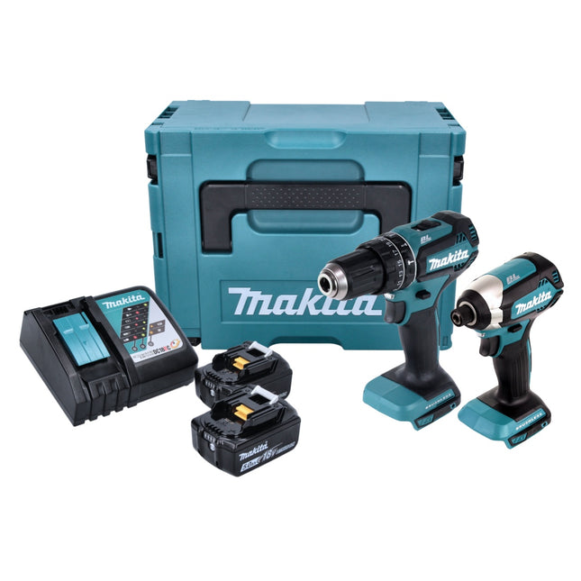 Makita DLX 2283 TJ kit combinado sin cable DHP 485 taladro de impacto sin cable + DTD 153 llave de impacto sin cable + 2x batería recargable 5.0 Ah + cargador + Makpac