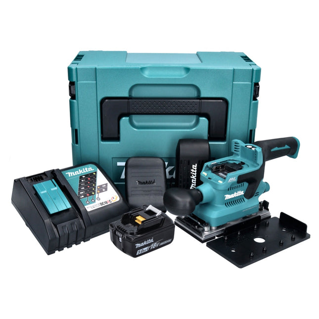 Makita DBO 380 RT1J Akku Schwingschleifer 18 V 93 x 185 mm Brushless + 1x Akku 5,0 Ah + Ladegerät + Makpac