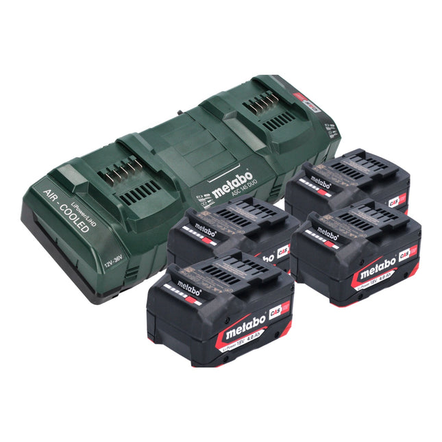 Metabo basic set 4x Li-Power batería 18 V 4.0 Ah CAS Li-Ion ( 4x 625027000 ) + ASC 145 DUO cargador rápido doble ( 627495000 )