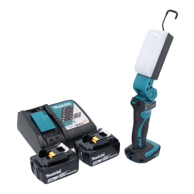 Makita DML 801 RT X Lámpara LED de trabajo con batería 18 V 240 lm + difusor + 2x baterías 5,0 Ah + cargador