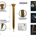 HausHalt Vis à bois universelle 5,0x60mm - PZ2 - Zinguée jaune - Cruciforme Pozidriv - Tête fraisée - Filetage total - 500 pcs. (2x 000051371202)