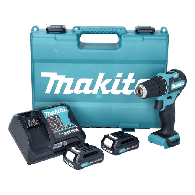Makita DF 332 DSAE cordless drill driver 12 V 35 Nm brushless + 2x rechargeable battery 10.8 V 2.0 Ah + charger + case