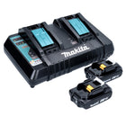 Kit alimentatore Makita 18 V con 2x batteria BL 1820 B 2,0 Ah ( 2x 197254-9 ) + caricatore rapido doppio DC 18 RD ( 196933-6 )