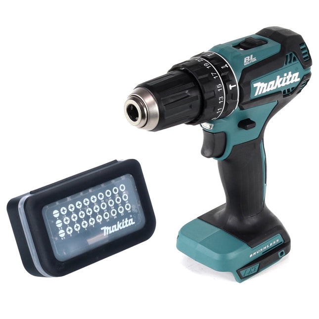 Taladro percutor inalámbrico Makita DHP 485 Z 18 V 50 Nm sin escobillas + juego de puntas 31 piezas (D-30667)