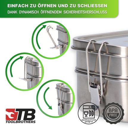 Toolbrothers Fan Edelstahl Brotdose mit 2 Etagen und Bambus Deckel 1340 ml - Toolbrothers
