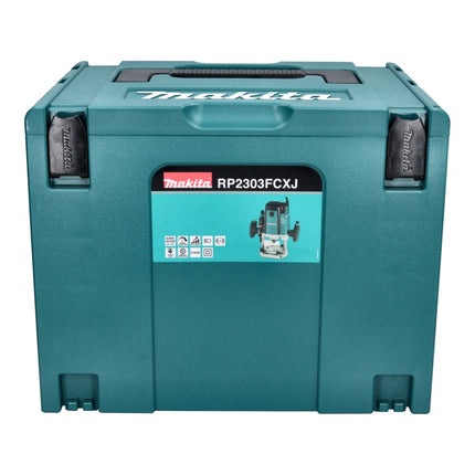 Makita RP 2303 FCXJ Défonceuse 2100 watt 70 mm stroke + stop + 15 pcs. tool set jeu de fraises + Makpac