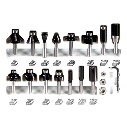 Makita RP 2303 FCXJ Défonceuse 2100 watt 70 mm stroke + stop + 15 pcs. tool set jeu de fraises + Makpac