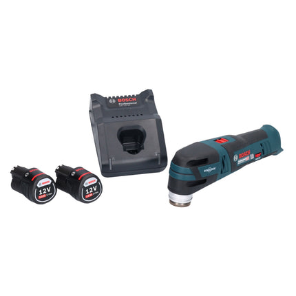 Bosch GOP 12V-28 Professional Starlock Brushless Cordless Sander Cutter + 2x 2.0 Ah Batterie + Caricabatterie