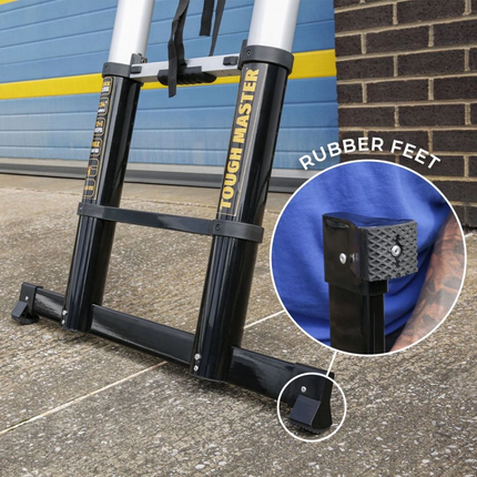 TOUGH MASTER 3,8 m hohe ausziehbare Teleskopleiter aus 1,8mm dickem Aluminium, robust, rutschfeste gummifüße, zusammengeklapt 1,18 m ( ML-1004A ) - Toolbrothers