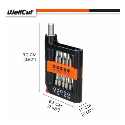 WellCut Juego de puntas de destornillador multiusos de precisión, destornillador con mango antideslizante, 20 puntas, caja de almacenamiento, 21 piezas (WC-MPS21U)