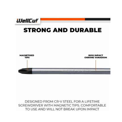 Jeu de tournevis magnétiques WellCut, 8 pièces, embouts cruciformes et à fente, acier au chrome-vanadium, avec poignées souples Soft-Grip ( WC-SD8 )