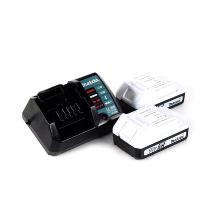 Makita HP 457 DWE Perceuse-visseuse à percussion sans fil 18V + UH 522 DZ Taille-haies sans fil 52cm 18V (série G) + 2 x Batteries 1,5Ah + Chargeur + Set 74 pcs.