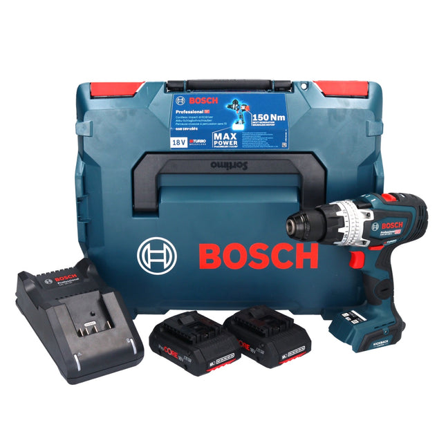 Bosch GSB 18V-150 C Trapano a percussione professionale a batteria 18 V 150 Nm Biturbo Brushless + 2x batteria ricaricabile ProCORE 4,0 Ah + caricabatterie + L-Boxx