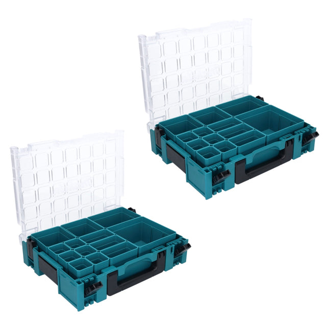 Makita MAKPAC 1 organiser set 2x small parts case 395 x 295 x 110 mm ( 2x 191X80-2 ) with 13x box insert