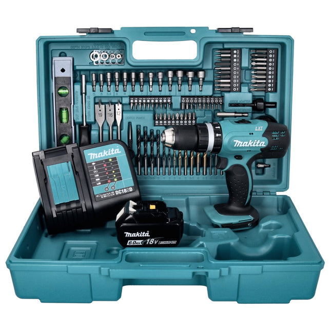 Makita DHP 453 SGX5 Akku Schlagbohrschrauber 18 V 42 Nm + 1x Akku 6,0 Ah + Ladegerät + 101 tlg. Zubehör Set + Koffer - Toolbrothers