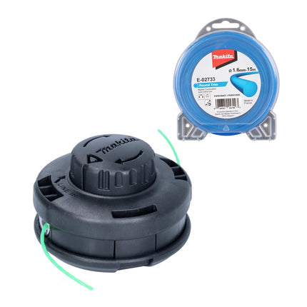 Makita 2 teste filettate Tap&Go 2,0 mm ( 191D91-7 ) + filo di taglio rotondo 1,6 mm 15 m ( E-02733 ) per tagliaerba a batteria 18 V DUR 187 e DUR 188