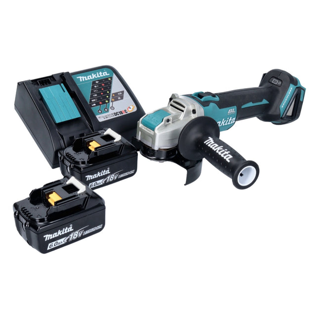Amoladora angular sin cable Makita DGA 521 RGX1 18 V 125 mm X-LOCK Brushless + 2x batería recargable 6,0 Ah + cargador