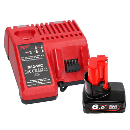 Milwaukee M12 FIW38-601C Clé à choc sans fil 12 V 339 Nm 3/8'' Brushless + 1x batterie 6,0 Ah + chargeur