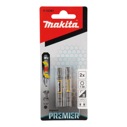 Makita Impact Premier bit di torsione esagonale 1/4" T30 50 mm 2 pz ( E-03361 )