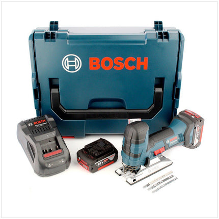 Sierra de calar a batería Bosch GST 18V-LI S 18 V 120 mm ( 06015A5171 ) + 2 baterías de 5,0 Ah + cargador + L-Boxx