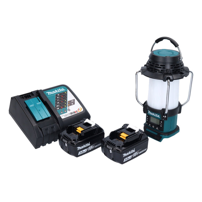 Makita DMR 055 RF radio a batteria 18 V FM con lanterna 360° torcia + 2x batteria ricaricabile 3,0 Ah + caricatore