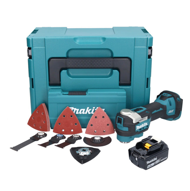 Herramienta multifunción a batería Makita DTM 52 M1JX4 18 V Starlock Max Brushless + 1x batería 4,0 Ah + juego de accesorios + Makpac - sin cargador