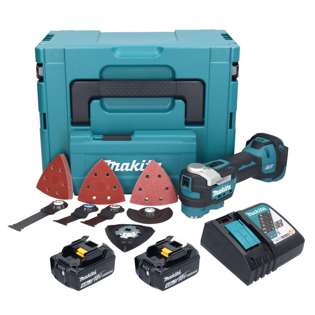 Makita DTM 52 RMJX4 cordless multifunction tool 18 V Starlock Max Brushless + 2x battery 4.0 Ah + charger + accessory set + Makpac