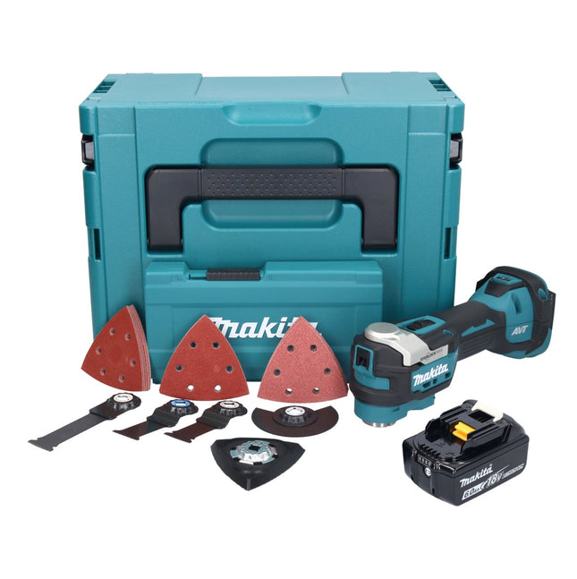 Utensile multifunzione a batteria Makita DTM 52 G1JX4 18 V Starlock Max Brushless + 1x batteria ricaricabile 6,0 Ah + set di accessori + Makpac - senza caricabatterie