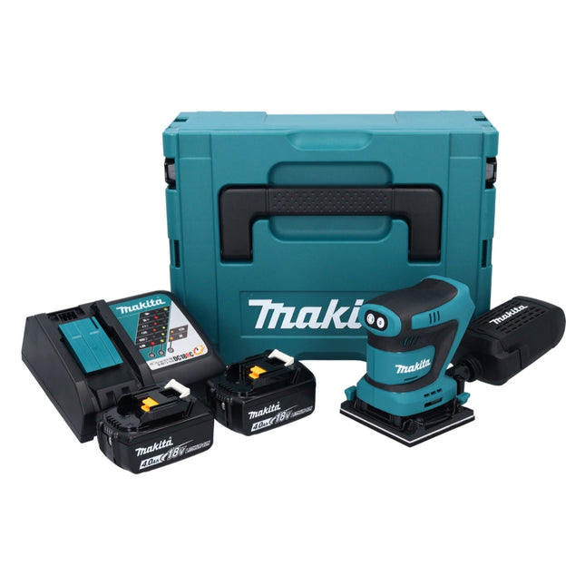 Makita DBO 481 RMJ Levigatrice orbitale a batteria 18 V 112 x 102 mm + 2x batteria ricaricabile 4,0 Ah + caricabatterie + Makpac